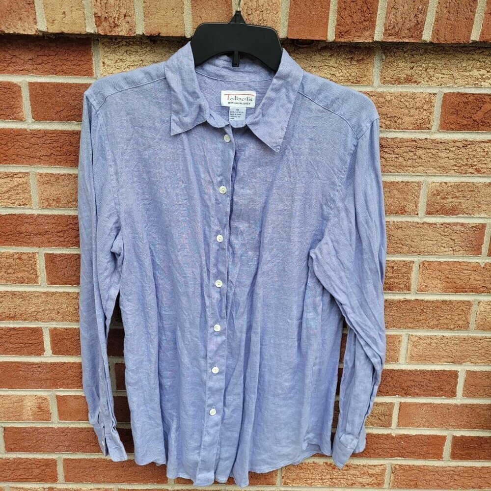 Talbots Irish Linen Button Up Shirt Women's Size 10 Long Sleeve 100% Linen